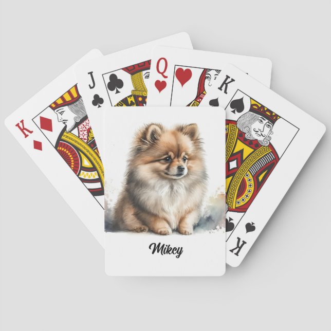 Cute Dog Illustration - Pomeranian Poker Cards (Back)