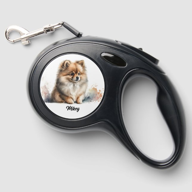 Cute Dog Illustration - Pomeranian Retractable Pet Leash (Front)
