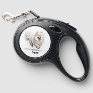 Cute Dog Illustration - White Spitz  -  Retractable Pet Leash