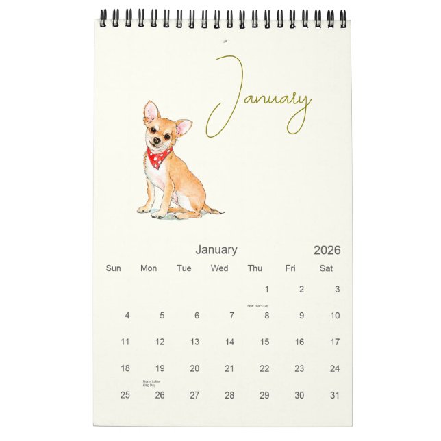 Cute Dog Illustrations Dog Lovers  Calendar (Jan 2026)