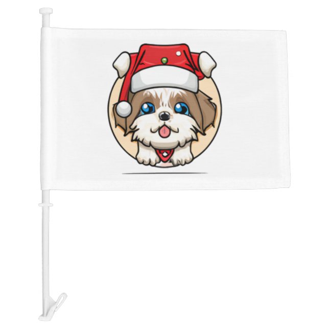 Cute Dog in a Christmas Hat   Car Flag (Front)