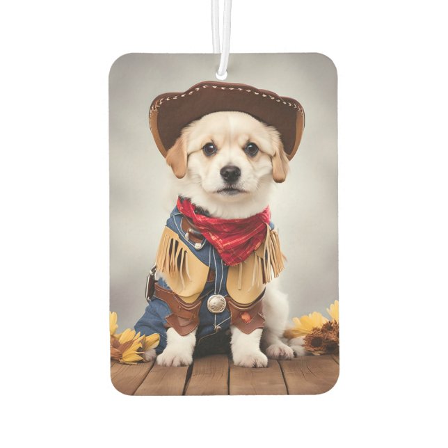 Cute dog in a cowboy costume air freshener (Back)