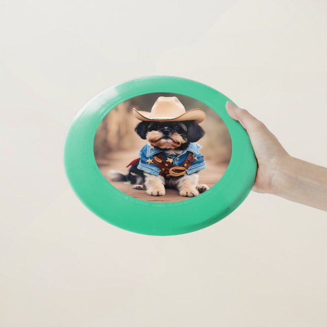 Cute dog in a cowboy costume Wham-O frisbee (In Hand)
