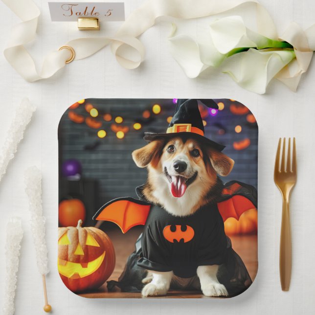 Cute dog in a Halloween costume Paper Plates (Wedding)