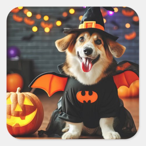 Cute dog in a Halloween costume Square Sticker