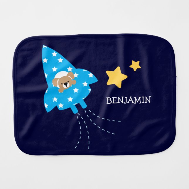 Cute Dog in a Rocket Ship Burp Cloth (Front Horizontal)