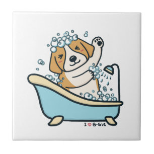 Cute Dog in a Shower Illustration Ceramic Tile