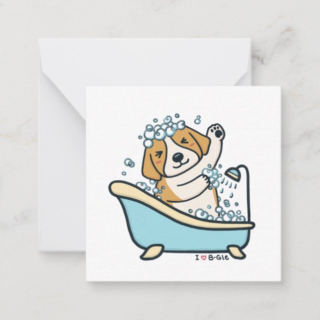Cute Dog in a Shower Illustration Note Card (Front)
