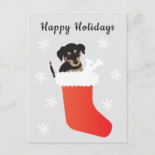 Cute Dog In A Stocking Snowflakes Postcard