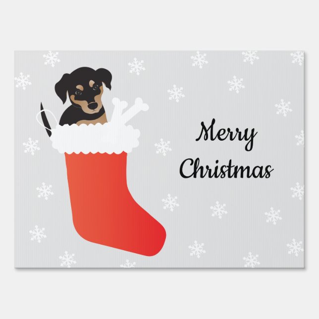 Cute Dog In A Stocking Snowflakes Sign (Front)