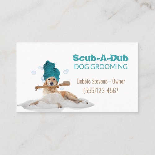 Cute Dog In a Towel Pet Grooming Service Business Card