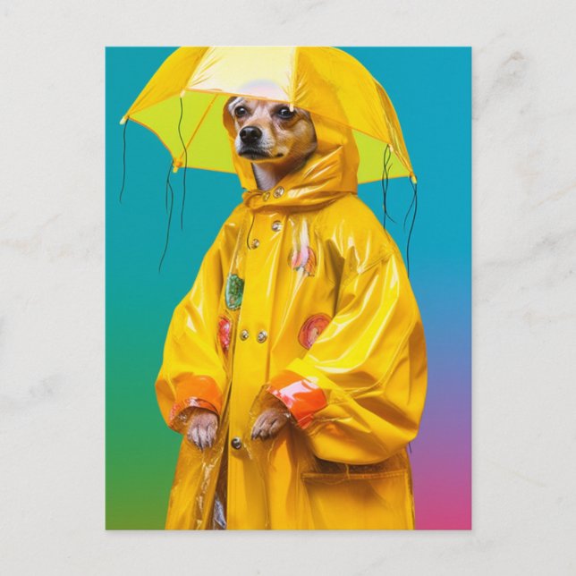 Cute Dog in a Yellow Raincoat Postcard (Front)