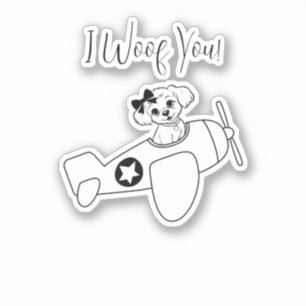Cute Dog in Airplane,Line Art,Simple, Minimalist Sticker