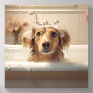Cute Dog in Bathtub Perfect for Bathroom Acrylic Photo Tile