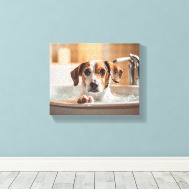 Cute Dog in Bathtub Perfect for Bathroom Canvas Print (Insitu(Wood Floor))