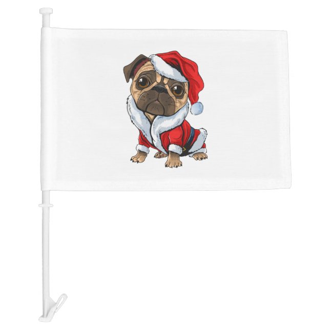 Cute Dog In Christmas Hat  1 Car Flag (Front)