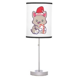 Cute Dog in Christmas Hat 2 Table Lamp