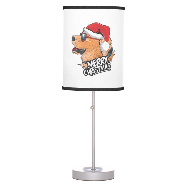 Cute Dog In Christmas Hat   Table Lamp (Front)