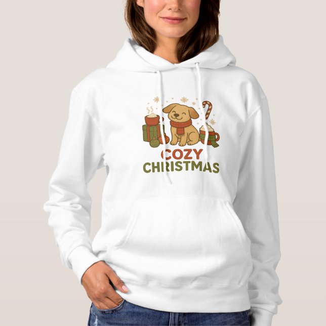 Cute Dog in Christmas Outfit with Cozy Christmas  Hoodie (Front)