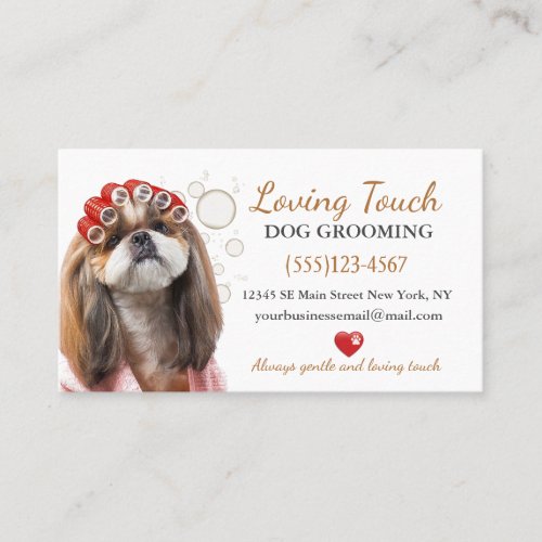 Cute Dog In Curlers Grooming Service Business Card