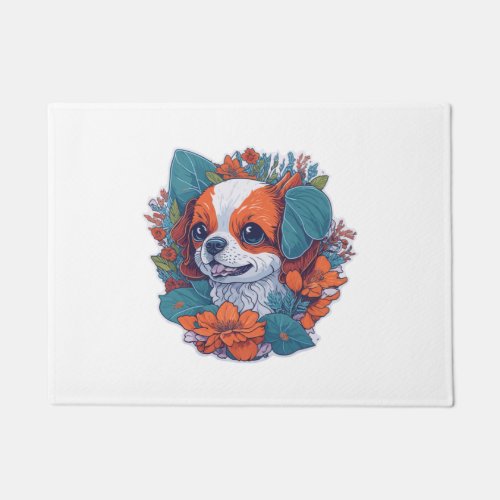 Cute Dog in Flowers  Flowers  Dog  Puppy  Floral   Doormat