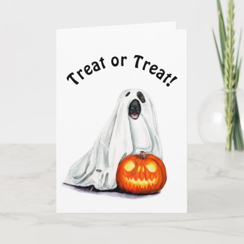 Cute Dog in Ghost Costume Halloween Greeting Card