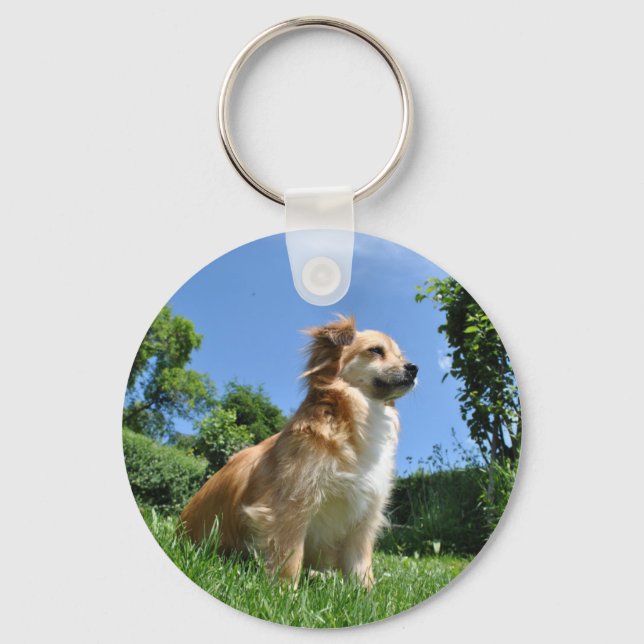 Cute dog in grass keychain (Front)
