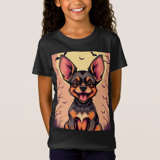 Cute Dog in Halloween Scene With Pumpkins T-Shirt