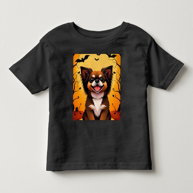Cute Dog in Halloween Scene With Pumpkins Toddler T-shirt (Front)