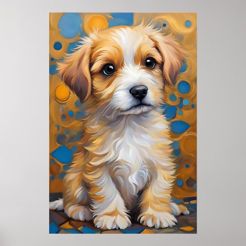 Cute Dog in Kandinsky Style _ Golden and Blue Poster