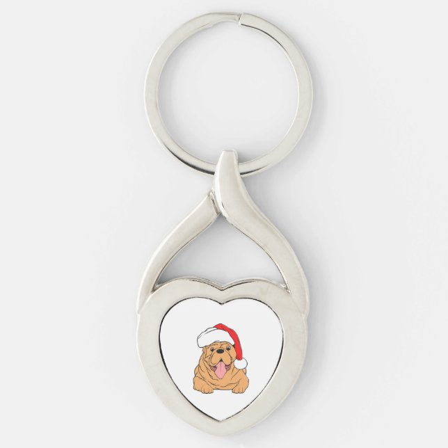 Cute dog in Santa hat  3 Keychain (Front)