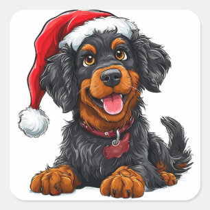 Cute Dog in Santa Hat Celebrating Christmas Square Sticker