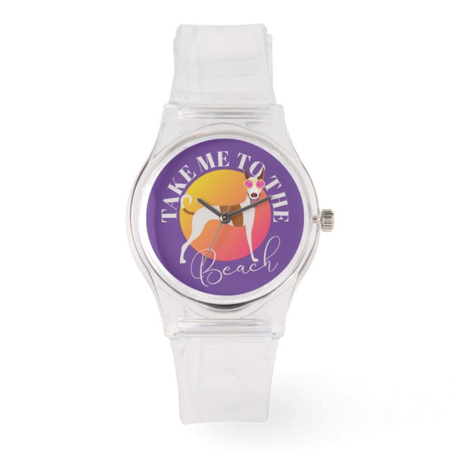 Cute Dog in Sunglasses Pink and Purple Watch (Front)