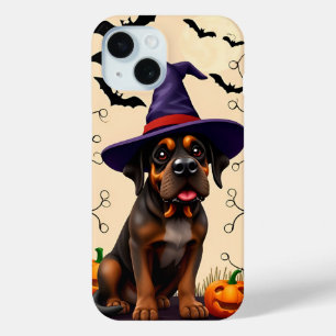 Cute Dog in Witch Hat iPhone 15 Case