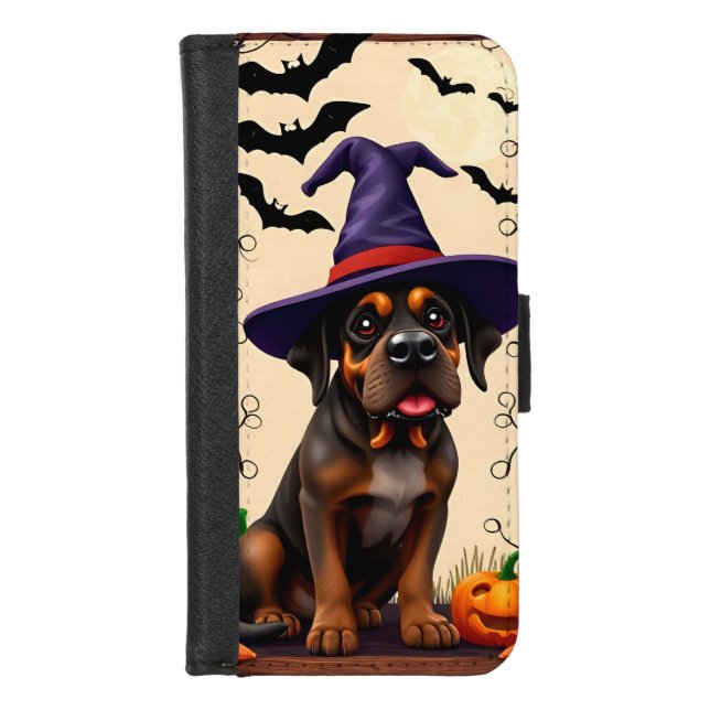 Cute Dog in Witch Hat iPhone Wallet Case (Front)