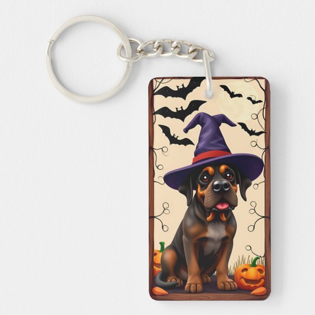 Cute Dog in Witch Hat Keychain (Front)