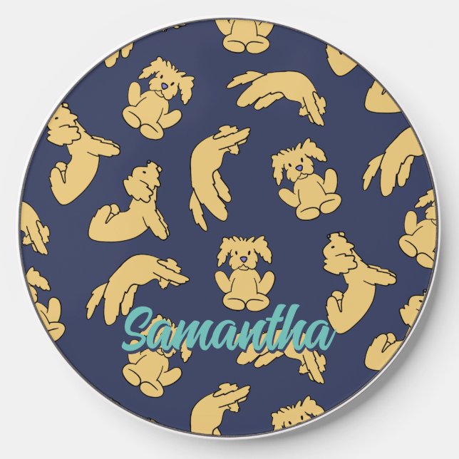 Cute Dog in Yoga Pose Pattern Puppy Doodle Pattern Wireless Charger (Front)