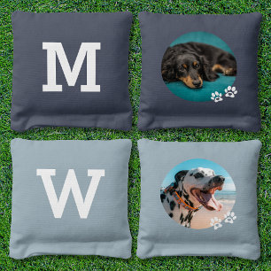 Cute Dog Initial Photo Cornhole Bags