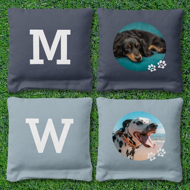 Cute Dog Initial Photo Cornhole Bags (Creator Uploaded)