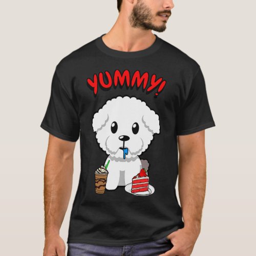 Cute dog is having coffee and cake T_Shirt