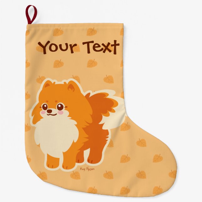 Cute Dog Kawaii Pomeranian Large Christmas Stocking (Front)