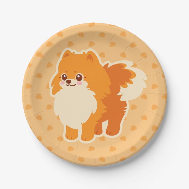 Cute Dog Kawaii Pomeranian Paper Plates (Front)
