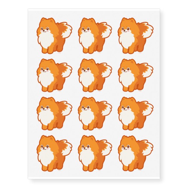 Cute Dog Kawaii Pomeranian Temporary Tattoos (Front)