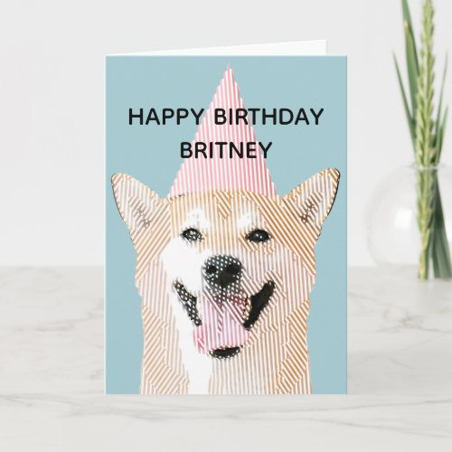 Cute Dog Kawaii Smiling Shibu Inu Blue Birthday Card