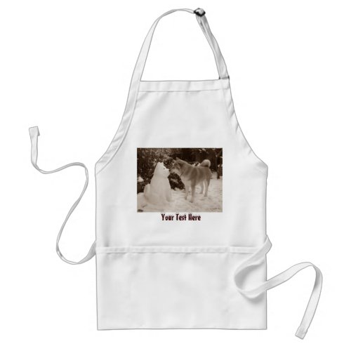 cute dog kissing akita snowman adult apron