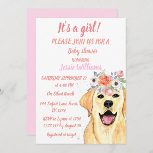 Cute Dog Labrador Animals Pink Puppy Baby Girl Invitation