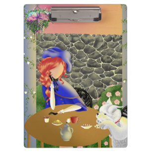 Cute Dog & Lady in Cafe at sunset Clipboard
