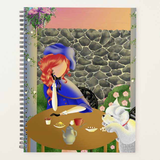Cute Dog & Lady in Cafe at sunset Planner (Front)