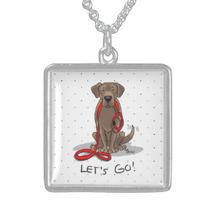 Cute Dog - Let's Go! Chocolate Labrador Retriever Sterling Silver Necklace