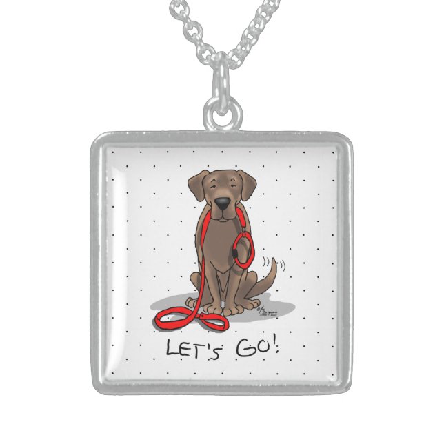 Cute Dog - Let's Go! Chocolate Labrador Retriever Sterling Silver Necklace (Front)